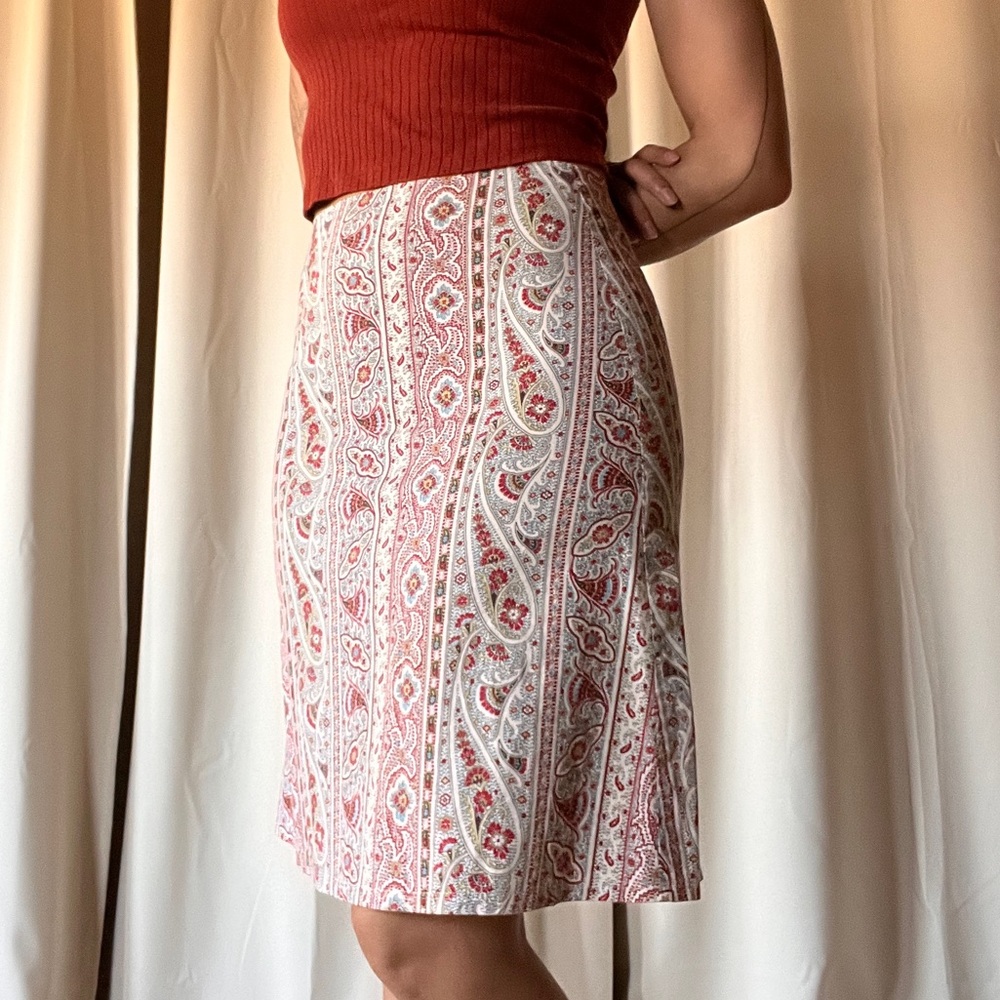 Lily Red and Cream Paisley Pencil Skirt